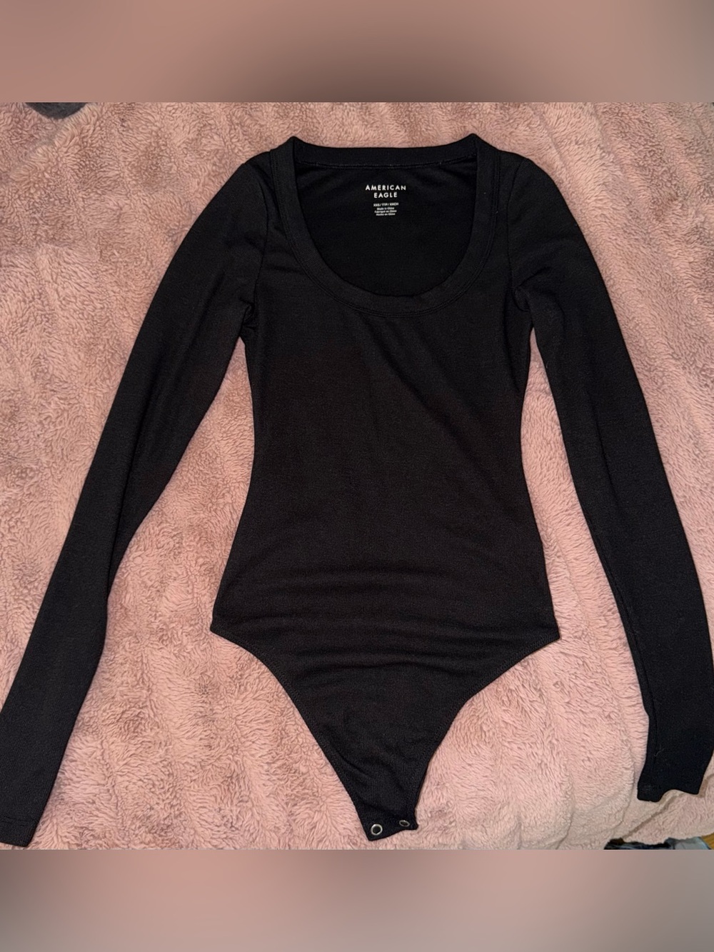 American Eagle Outfitters Black Scoop Neck Long-Sleeve Bodysuit